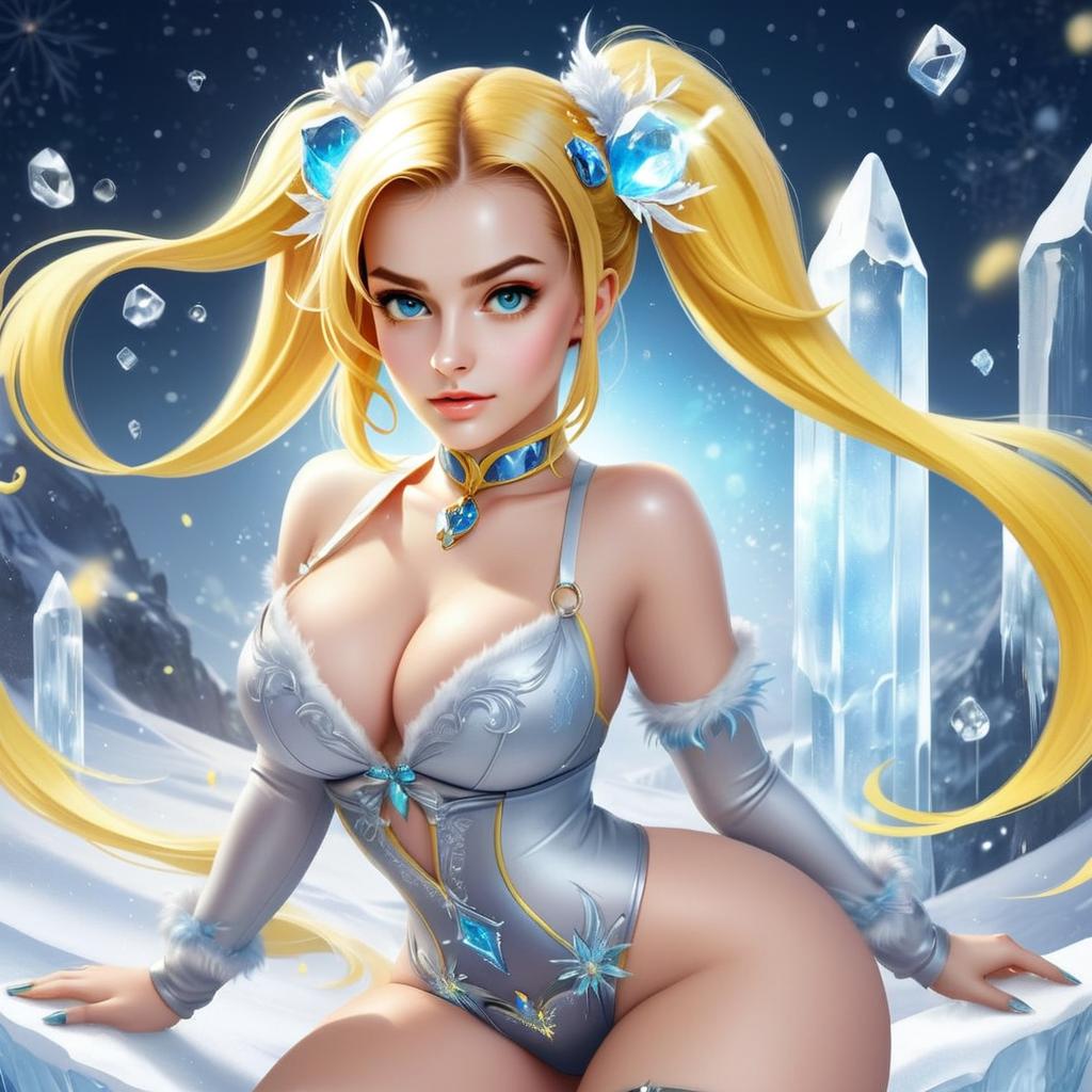 Fantasy Blonde Woman in Ice Crystal Costume Digital Artwork