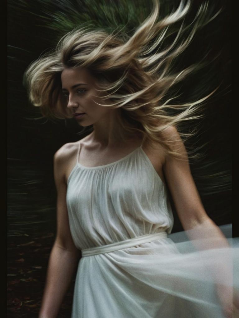 Woman twirling in white dress