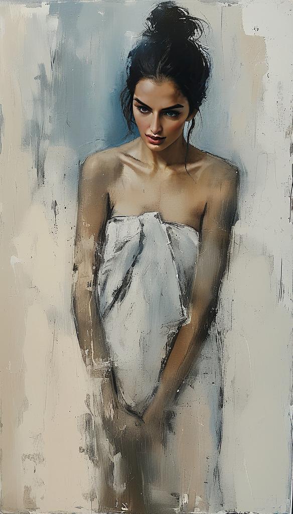 Semi-Abstract Portrait of Woman Wrapped in White Towel