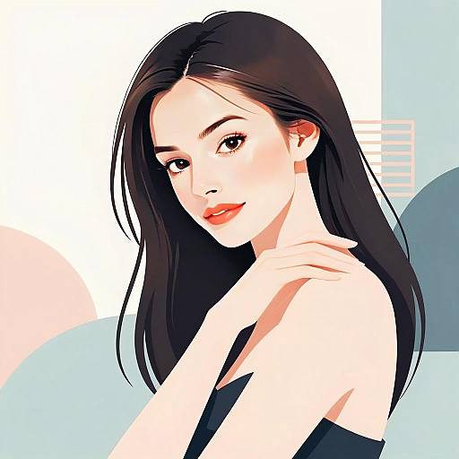 Digital Anime-Style Portrait of Young Woman with Dark Hair