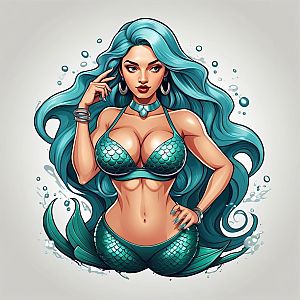 Woman with Teal Hair in Shimmering Bikini