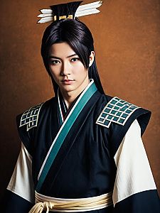 Man Cosplay Wearing Haohmaru Costume Realistic Photo Dressed as Haohmaru