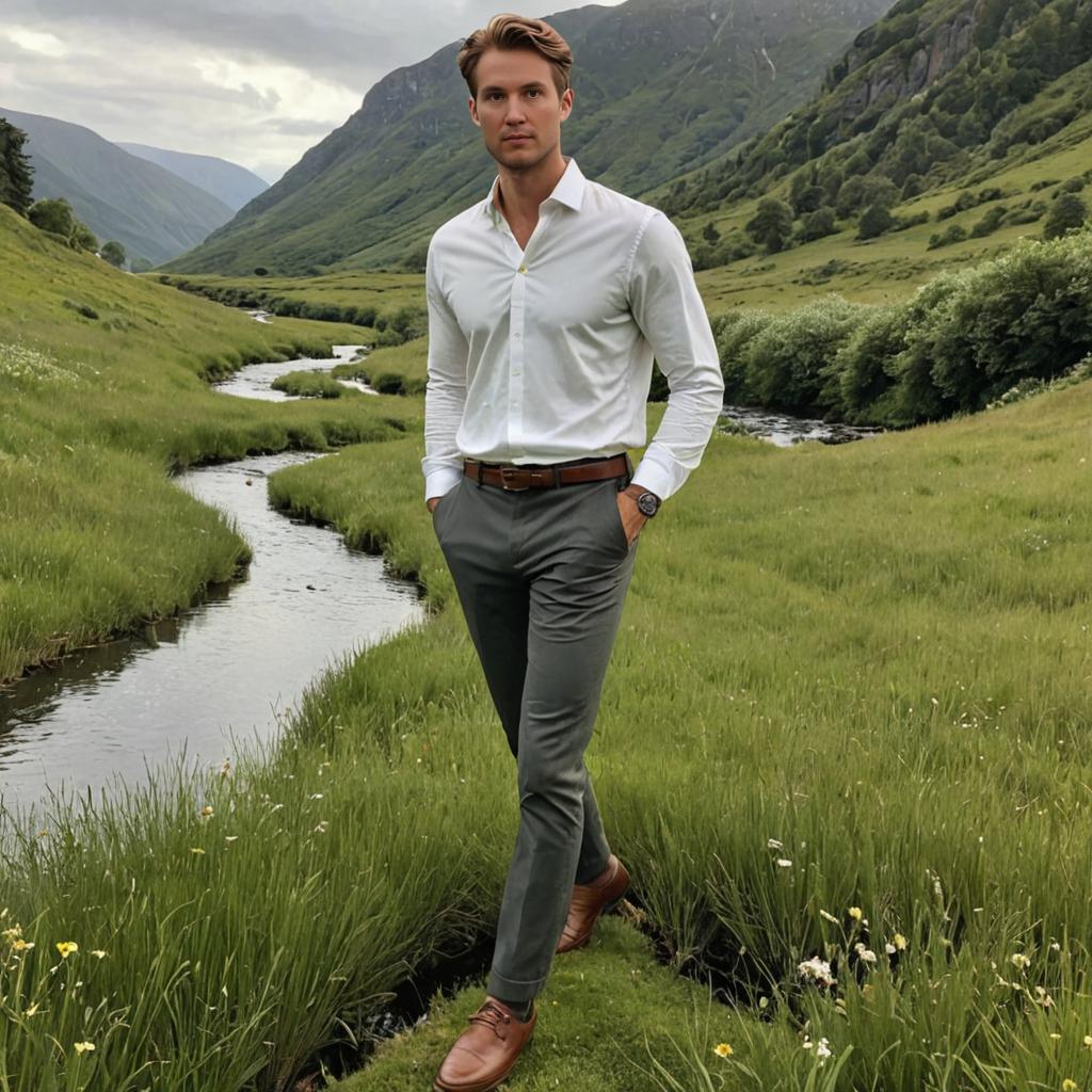 Stylish Man in Serene Meadow