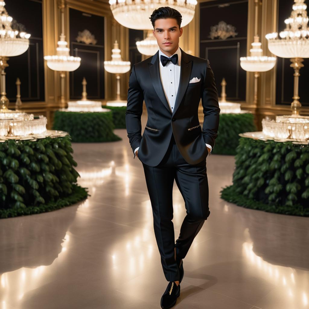 Dapper Man in Tuxedo at Elegant Ballroom