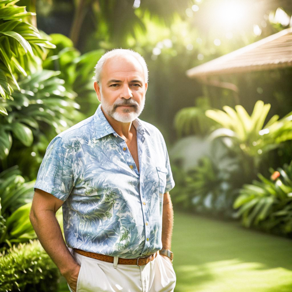 Distinguished man in tropical setting