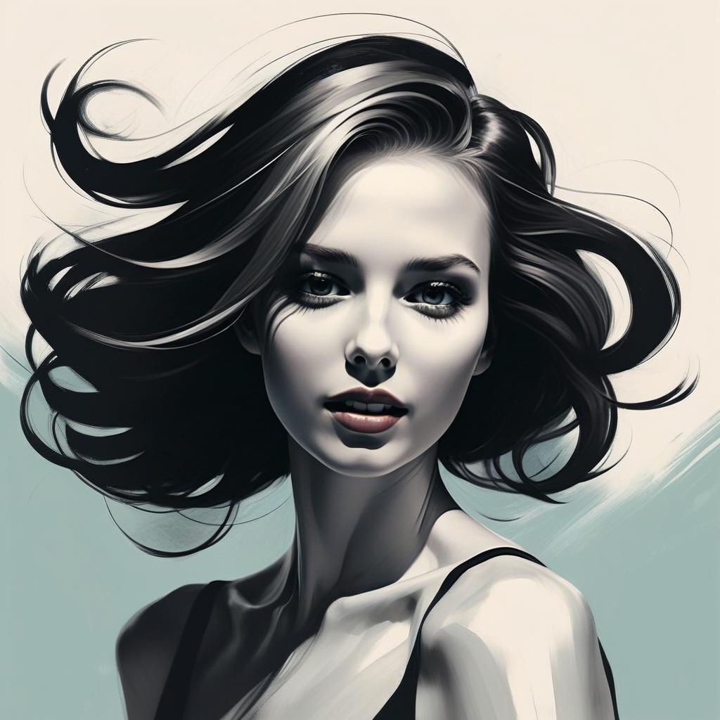 Digital Portrait of a Young Woman with Dark Hair