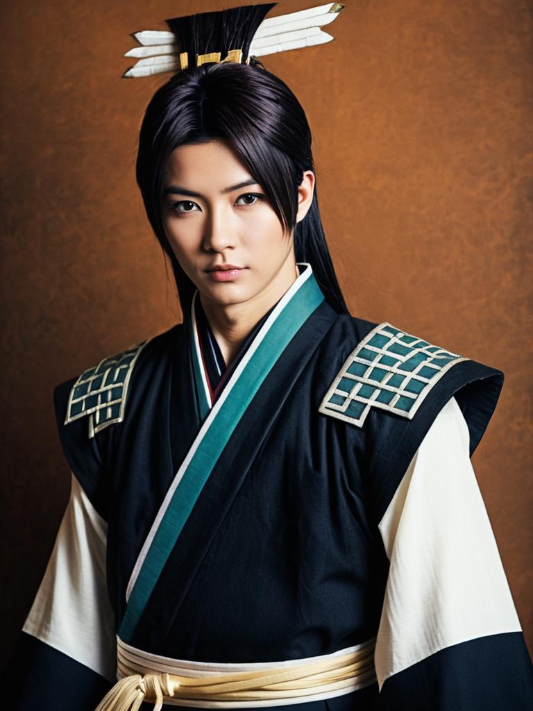 Man Cosplay Wearing Haohmaru Costume Realistic Photo Dressed as Haohmaru