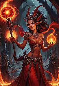 Fantasy Sorceress with Fiery Magic in Gothic Dark Fantasy Artwork