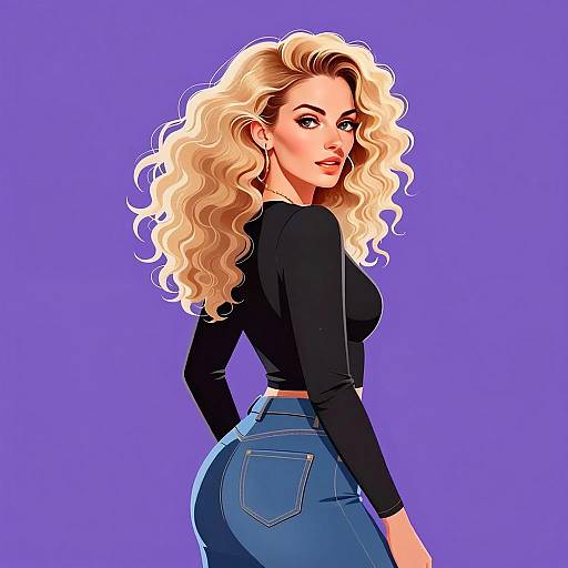 Stylish Young Woman with Curly Blonde Hair in Modern Digital Illustration