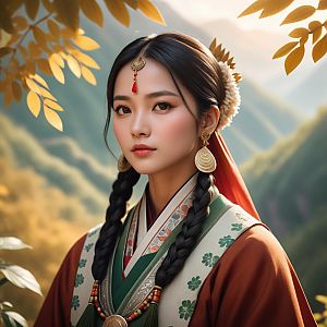 Serene Portrait of Woman in Traditional Attire