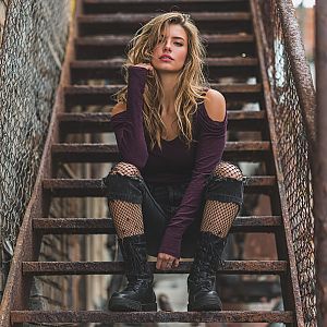 Confident Young Woman in Edgy Urban Outfit