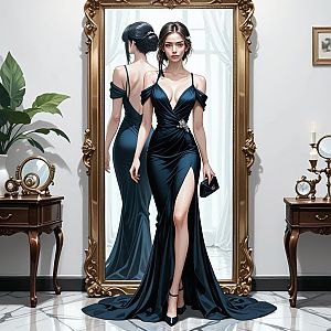 Stylish Woman in Elegant Black Evening Gown