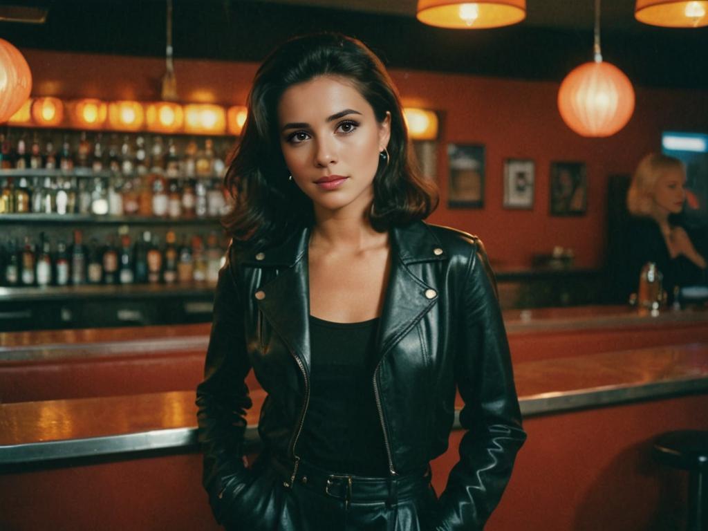 Serene Beauty in Leather Outfit at Eastman Film Style Bar