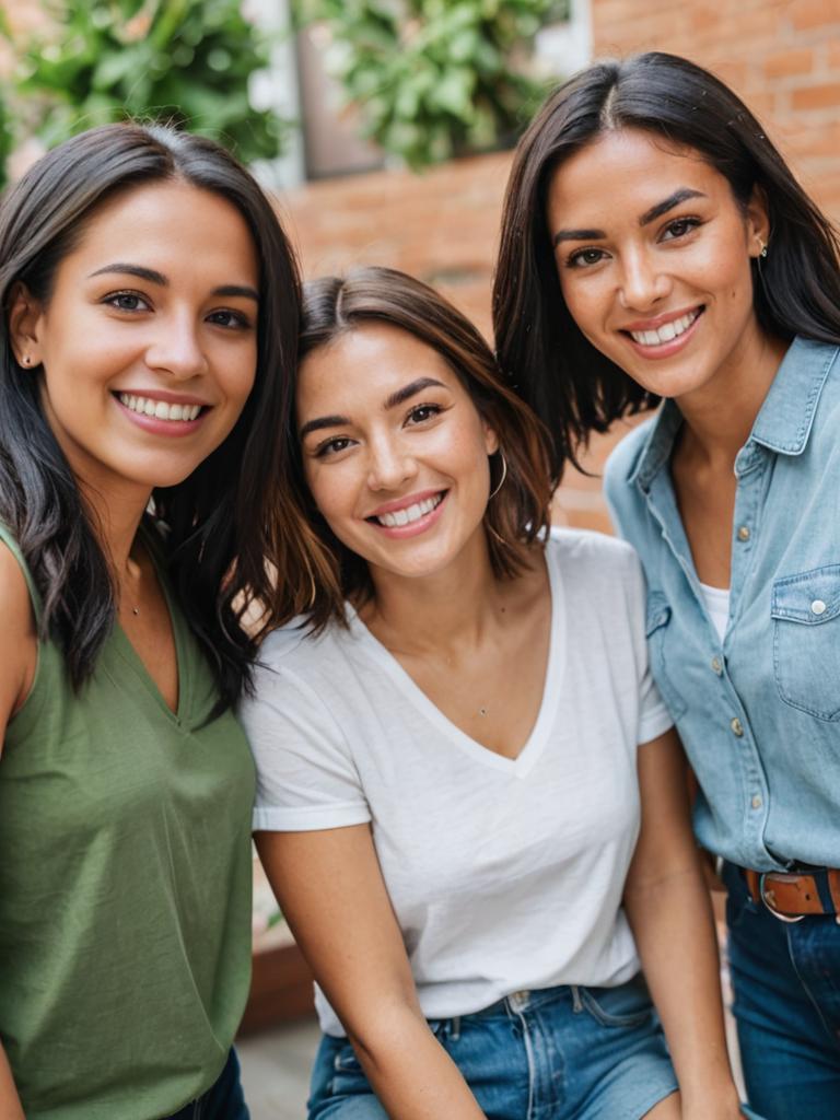 Three Women Posing Outdoors, Celebrating Friendship