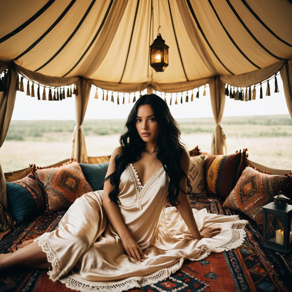 Elegant Woman in Luxurious Bohemian Tent