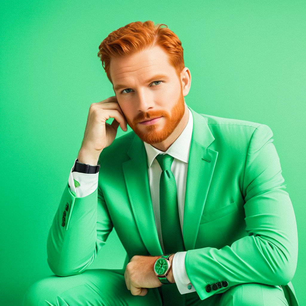 Stylish Man in Green Suit with Red Hair