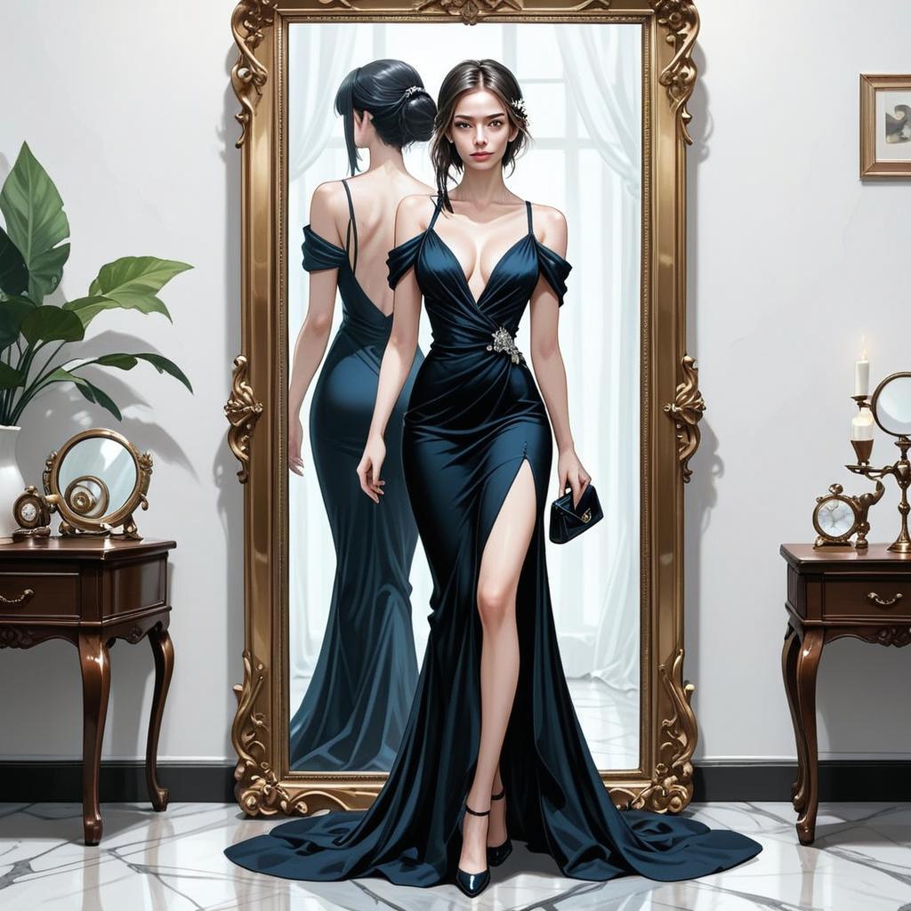 Stylish Woman in Elegant Black Evening Gown Stylish Woman in Elegant Black Evening Gown