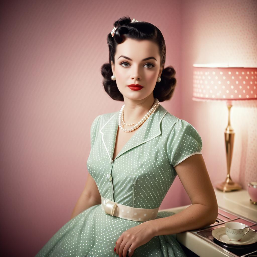 Vintage 1950s Woman in Polka Dot Dress