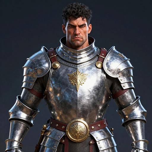 Medieval Knight in Detailed Armor with Gold Embellishments