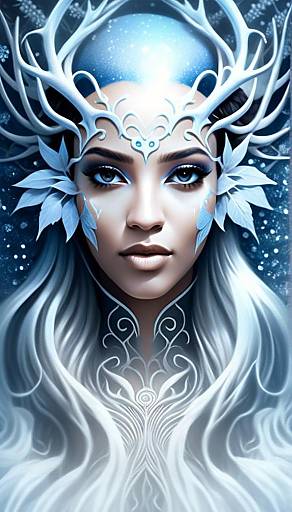 Mystical Winter Queen Digital Fantasy Portrait with Antler Crown
