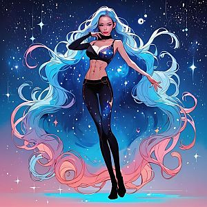 Woman with Pastel Hair in Cosmic Outfit