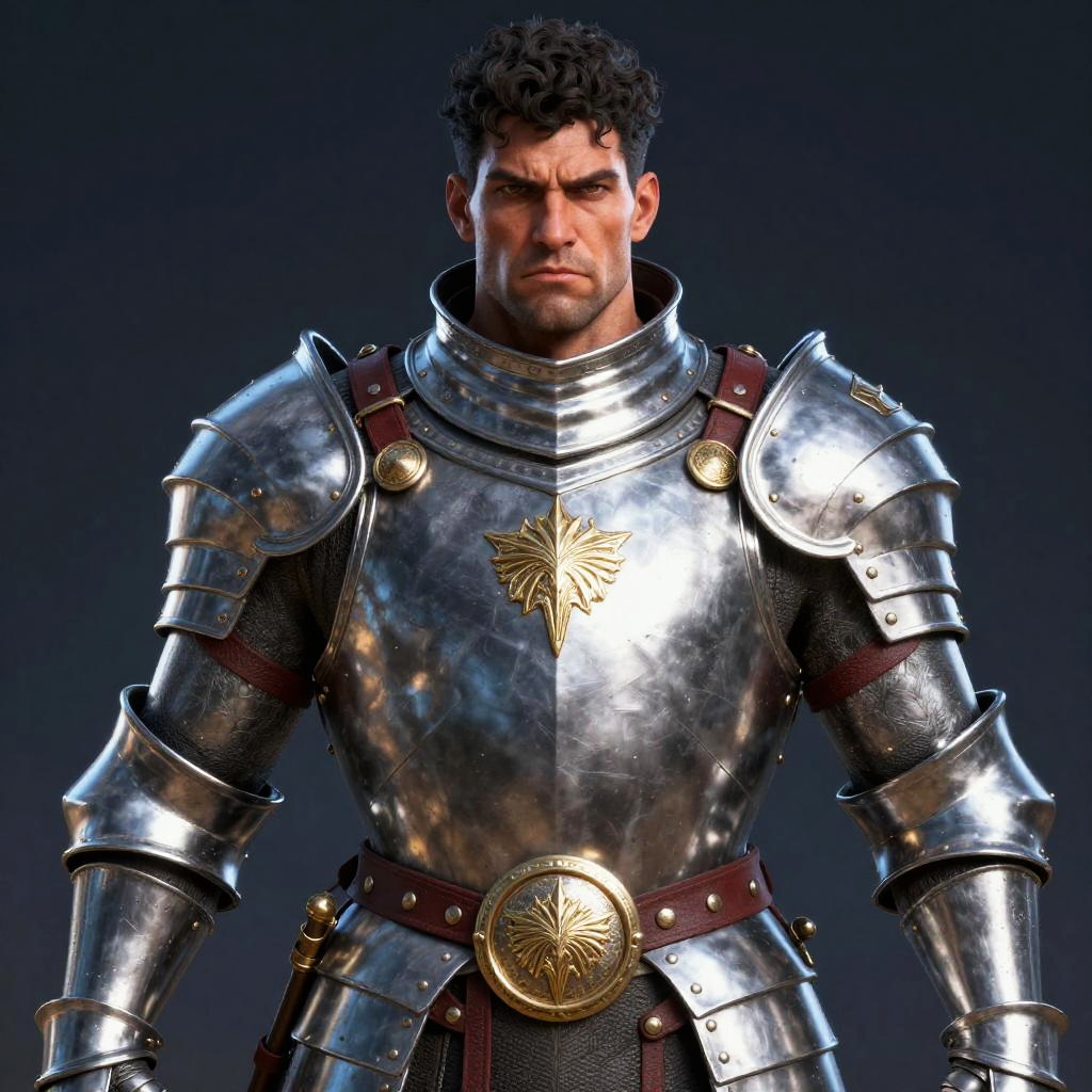 Medieval Knight in Detailed Armor with Gold Embellishments