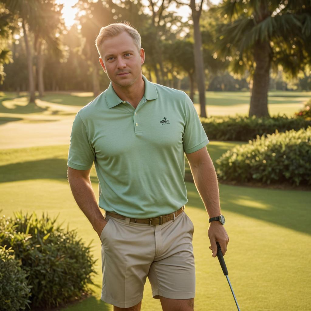 Man in Casual Golf Attire on Sunlit Golf Course