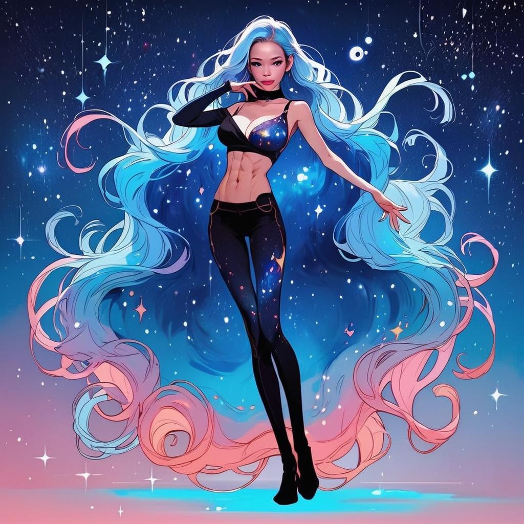 Woman with Pastel Hair in Cosmic Outfit