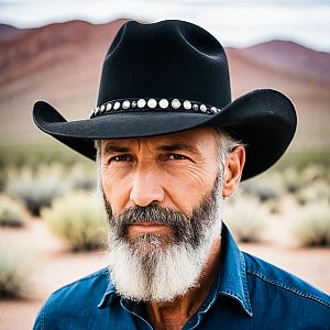 Rugged Cowboy in Desert Landscape