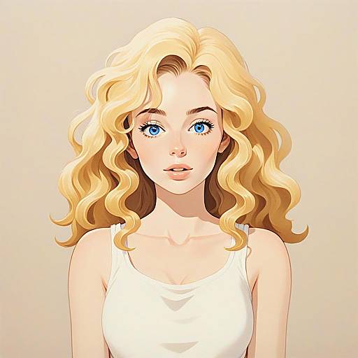 Digital Anime Portrait of Blonde Woman with Blue Eyes