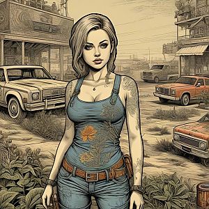Confident Woman in Urban Grit Illustration