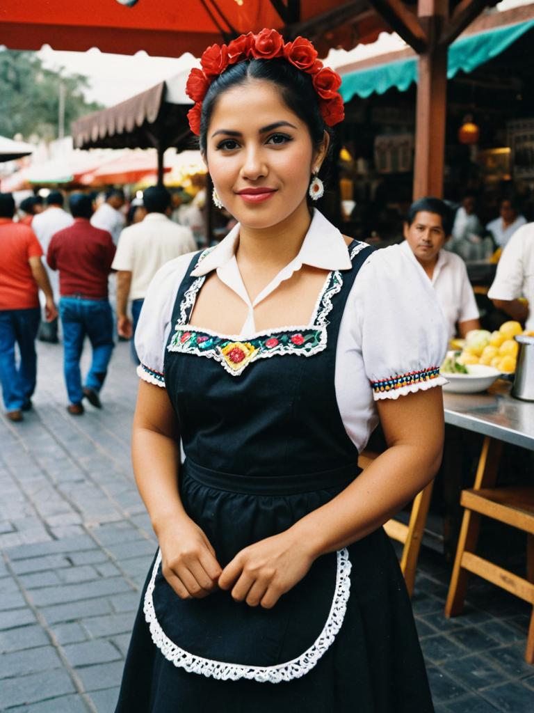 Woman in Mexican Waitress Costume Outdoor Portrait