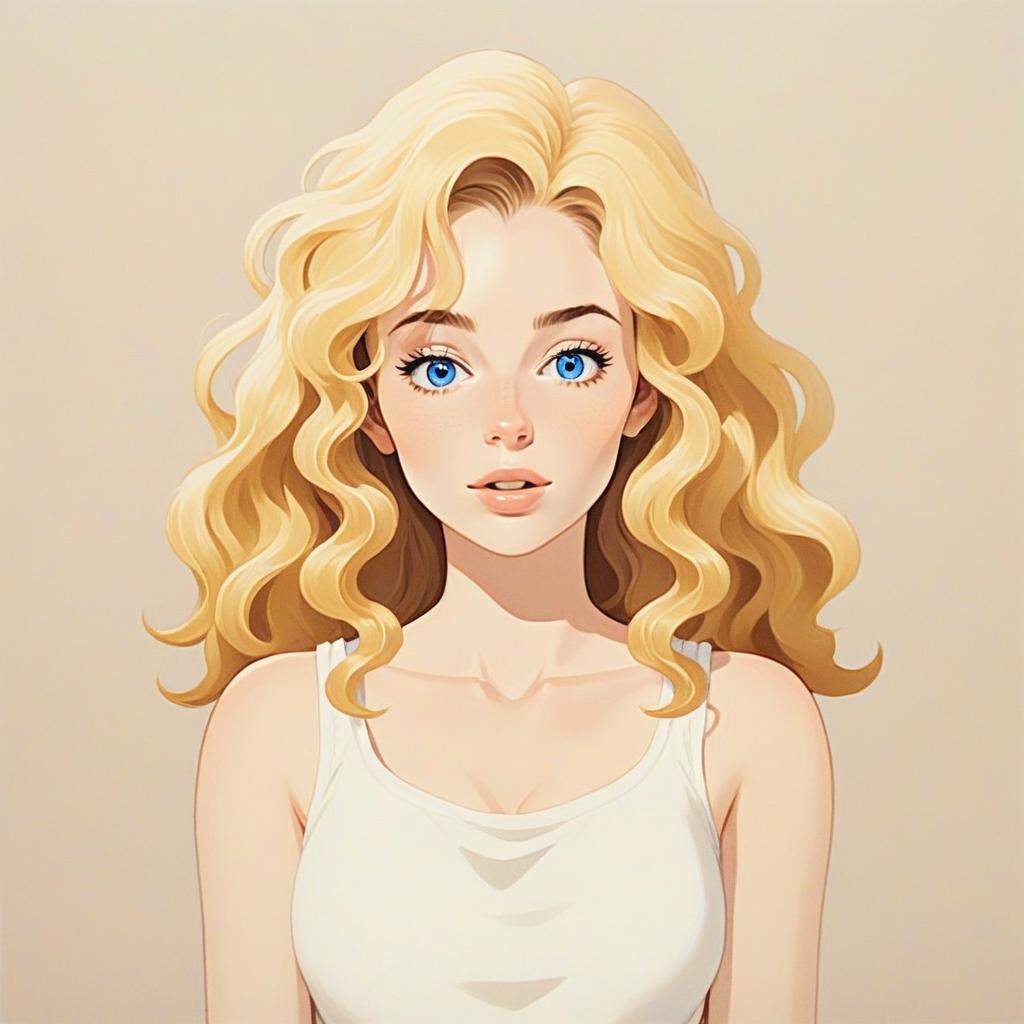 Digital Anime Portrait of Blonde Woman with Blue Eyes