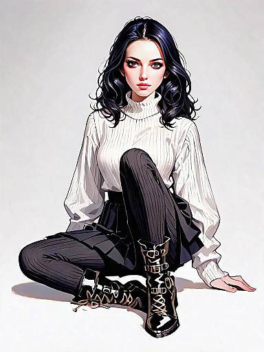 Realistic Comic-Style Full Body Portrait of Woman in Casual Fashion