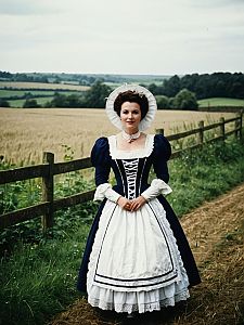 Woman in Miss Elizabeth Costume Outdoor Portrait with Countryside Background