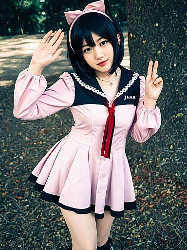 Realistic Nico Yazawa Cosplay Woman in Pink Sailor Costume