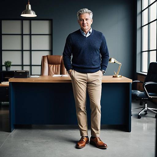 Confident Middle-Aged Man Standing in Modern Office Interior