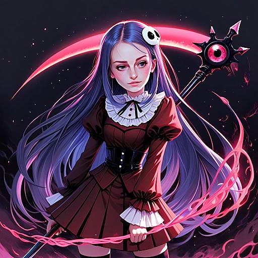 Gothic Anime Style Woman with Magical Staff and Purple Hair