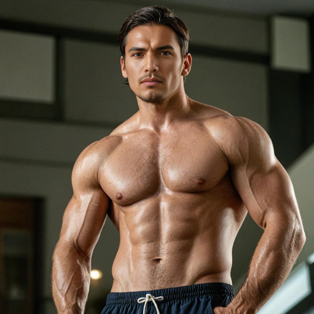 Muscular man posing confidently