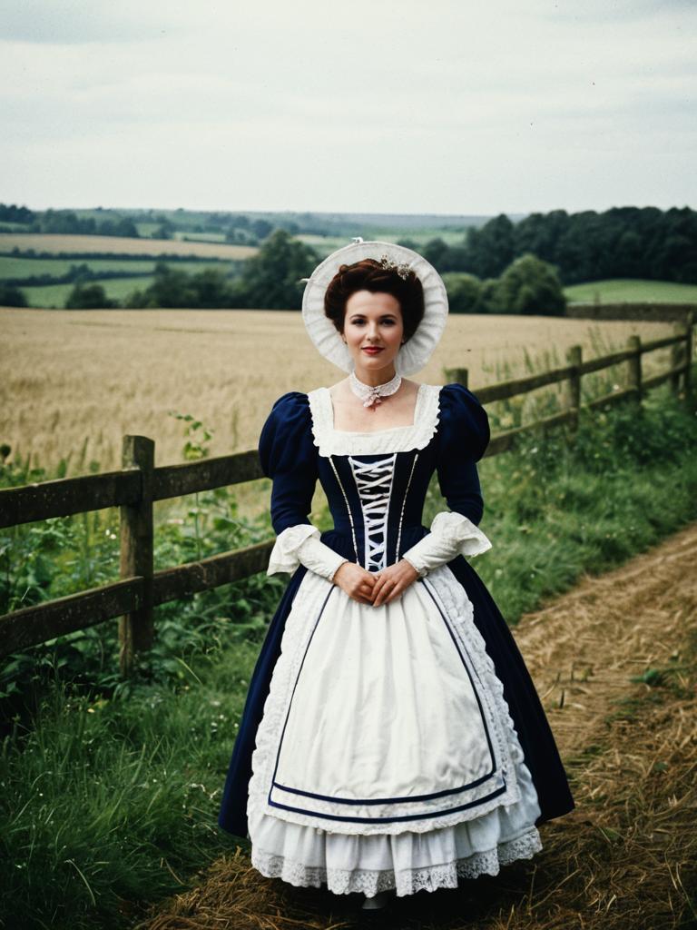 Woman in Miss Elizabeth Costume Outdoor Portrait with Countryside Background