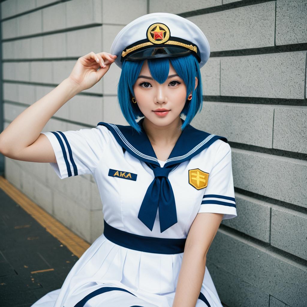 Anime-Inspired Woman in Blue-Haired Cosplay Sailor Uniform Named Aika