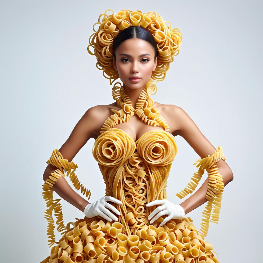 Model in Avant-Garde Pasta Gown