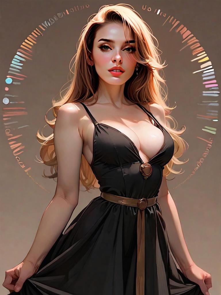 Digital Portrait of a Woman in Elegant Black Dress with Blonde Hair
