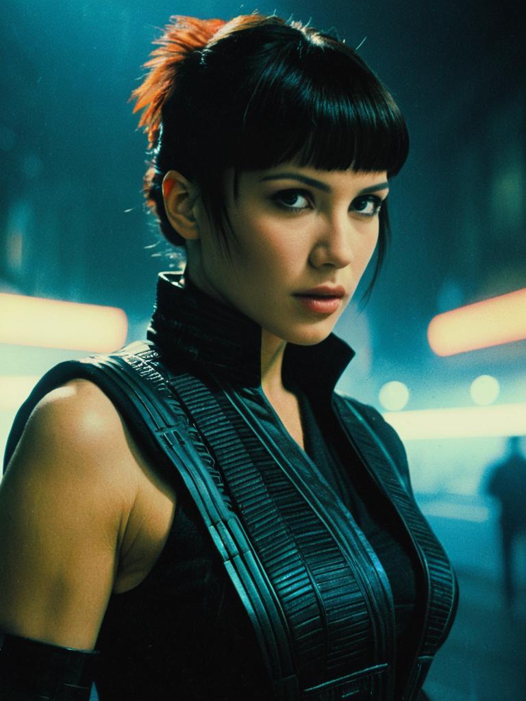 Woman in Blade Runner Joi Costume Waist Up Cinematic Portrait