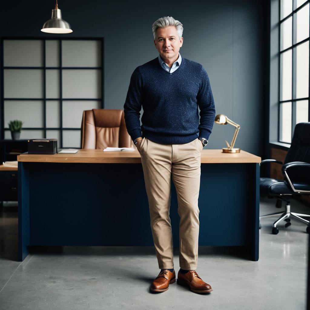 Confident Middle-Aged Man Standing in Modern Office Interior