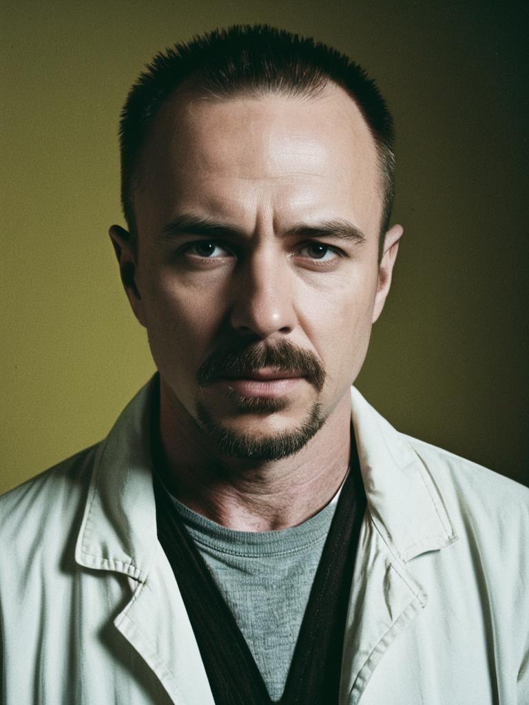 Portrait of Intense Man in White Coat with Goatee - Dramatic Style