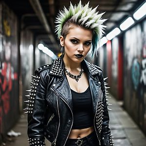Rebellious Woman with Mohawk in Urban Alley