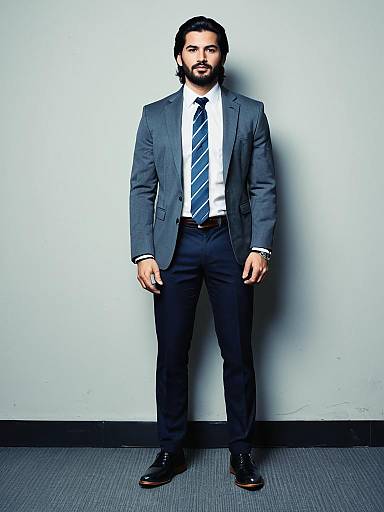 Business Smart Costume Man in Grey Jacket and Navy Pants with Necktie