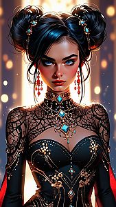 Woman with Blue Eyes in Elegant Lace Outfit