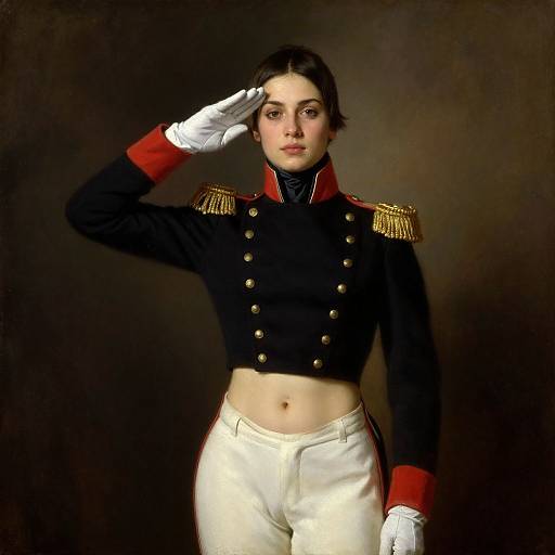 Portrait of Woman in Regimental Military Uniform Saluting